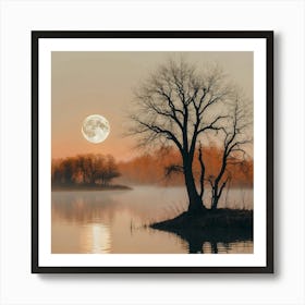 Default Full Moon Rising Over A Pond Photography Romanticism 3 Art Print