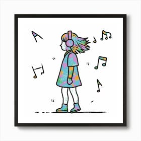 Girl Listening To Music 2 Art Print