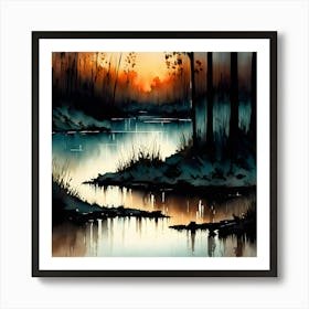 Sunset In The Woods 4 Art Print