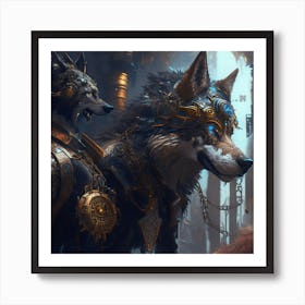 Wolf And Wolfhound Art Print