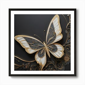 Butterfly On Black Background Art Print