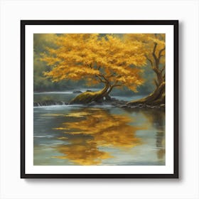 Yellow Trees In The River Art Print