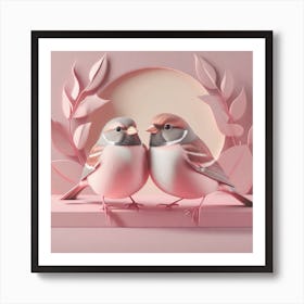 Firefly A Modern Illustration Of 2 Beautiful Sparrows Together In Neutral Colors Of Taupe, Gray, Tan (68) Art Print