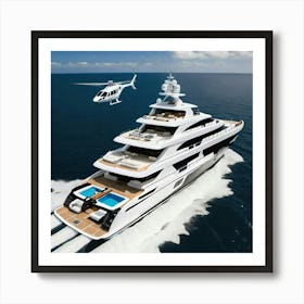 Helicopter Flying Over A Yacht Art Print