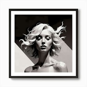 Ethereal Reverie: Black And White Portrait Of Woman Art Print