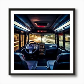 Bus Modern Big Detail Driver Steer Moving Black Front Closeup Speedo Control Speed Auto Art Print