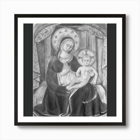 Madonna Enthroned with Blessing Child Jesus; Graphics taken from the work of Beato Angelico Art Print