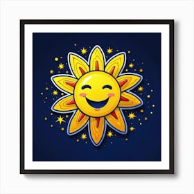 Lovely smiling sun on a blue gradient background 51 Art Print