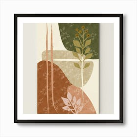 Abstract boho wall art in beige and green 3 Art Print