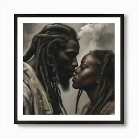 Afro-American Couple Kissing Art Print