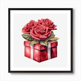 Red Roses In A Gift Box 4 Art Print