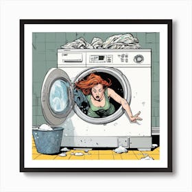 Woman In A Washing Machine Art Print