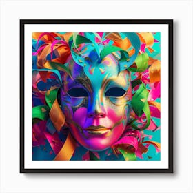 Carnival Mask With Colorful Ribbons Art Print