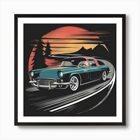 Classic Car At Sunset 2 Art Print