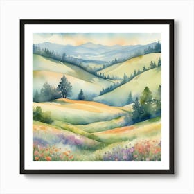 Watercolor Of A Mountain Landscape art print Art Print