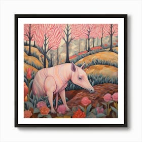 Tapir Pink Jungle Animal Portrait Art Print