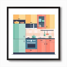 Kitchen Interior Flat Design Art Print