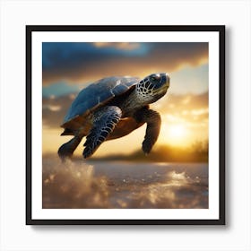 Turtle At Sunset Art Print