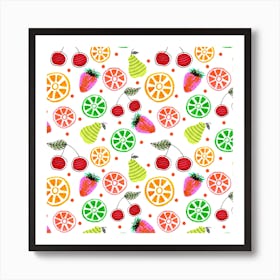 Green Orange Red Fruit Bowl Poster