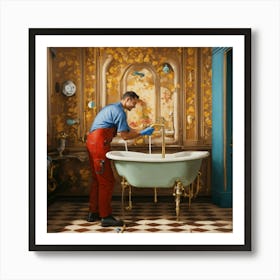 Man In A Bathroom 1 Art Print