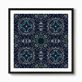 Blue And Green Floral Pattern Art Print