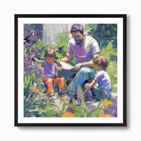 Dad and Kids in the Summer Art Print