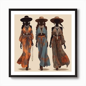 Women's silhouettes in boho style 3 Art Print