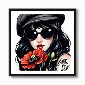 Tattooed Girl With Poppy Art Print