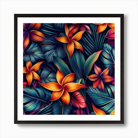 Tropical Flowers Seamless Pattern Art Print