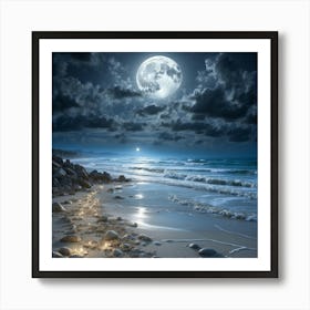 Full Moon On The Beach Art Print