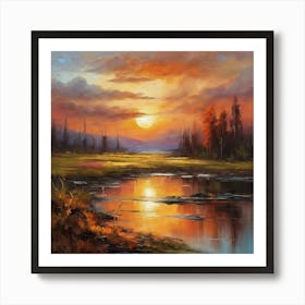 Sunset Over A River Art Print