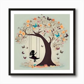 Little Girl On The Swing Under The Tree Art Print