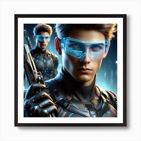 Futuristic Man Holding A Gun 1 Art Print