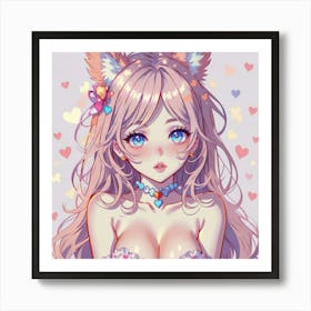 Cute Girl With Ears And Necklace(1) Art Print