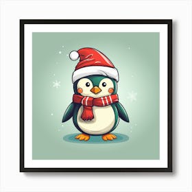 Cartoon Penguin In Santa Hat Poster