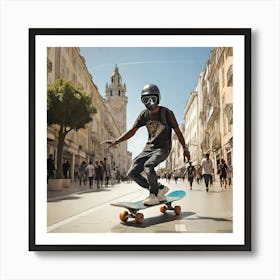 Skateboarder In A City paintings Art Print