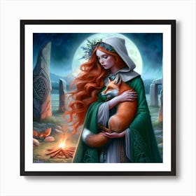 Irish Goddess With Fox Art Print