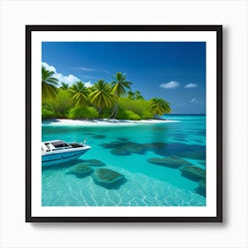 Boat On A Tropical Island Art Print