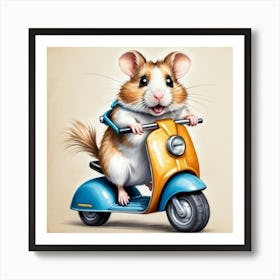 Hamster On A Scooter 2 Art Print