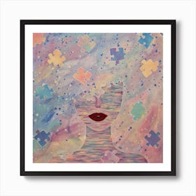 Puzzle Pieces Woman Abstract Art Print