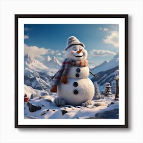 Snowman In The Snow Art Print