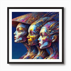 Three Women In Hats 1 Art Print