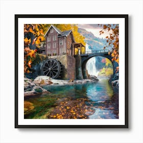 Water Wheel In Autumn Affiche