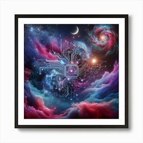 Circuit Board In Space Art Print