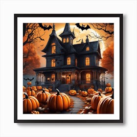 Halloween House With Pumpkins 3 Poster