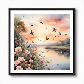 Birds And Flowers Art Print