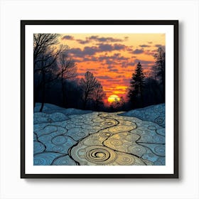 Ice Road At Sunset Art Print