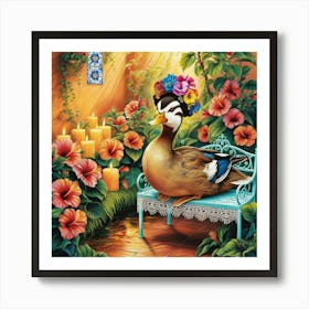 Duck With Flowers Art Print