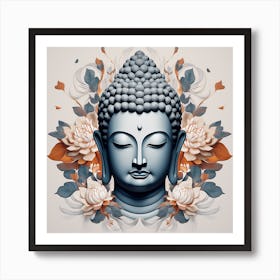 Buddha Head With Flowers Art Print