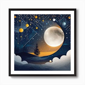 Moon And Stars 2 Art Print